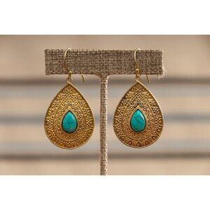 Handmade Tibetan Brass & Turquoise Gypsy Earrings